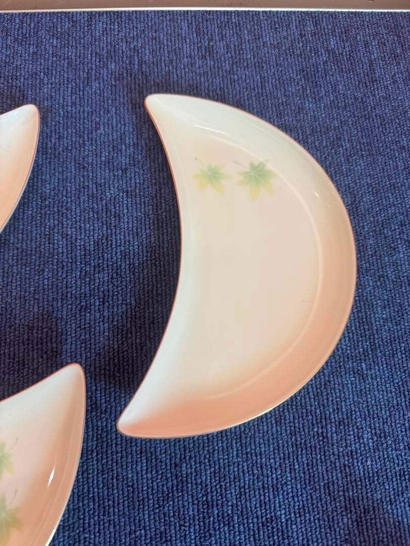 2029 深川製磁　グリーン楓半月皿3客　湯呑3客