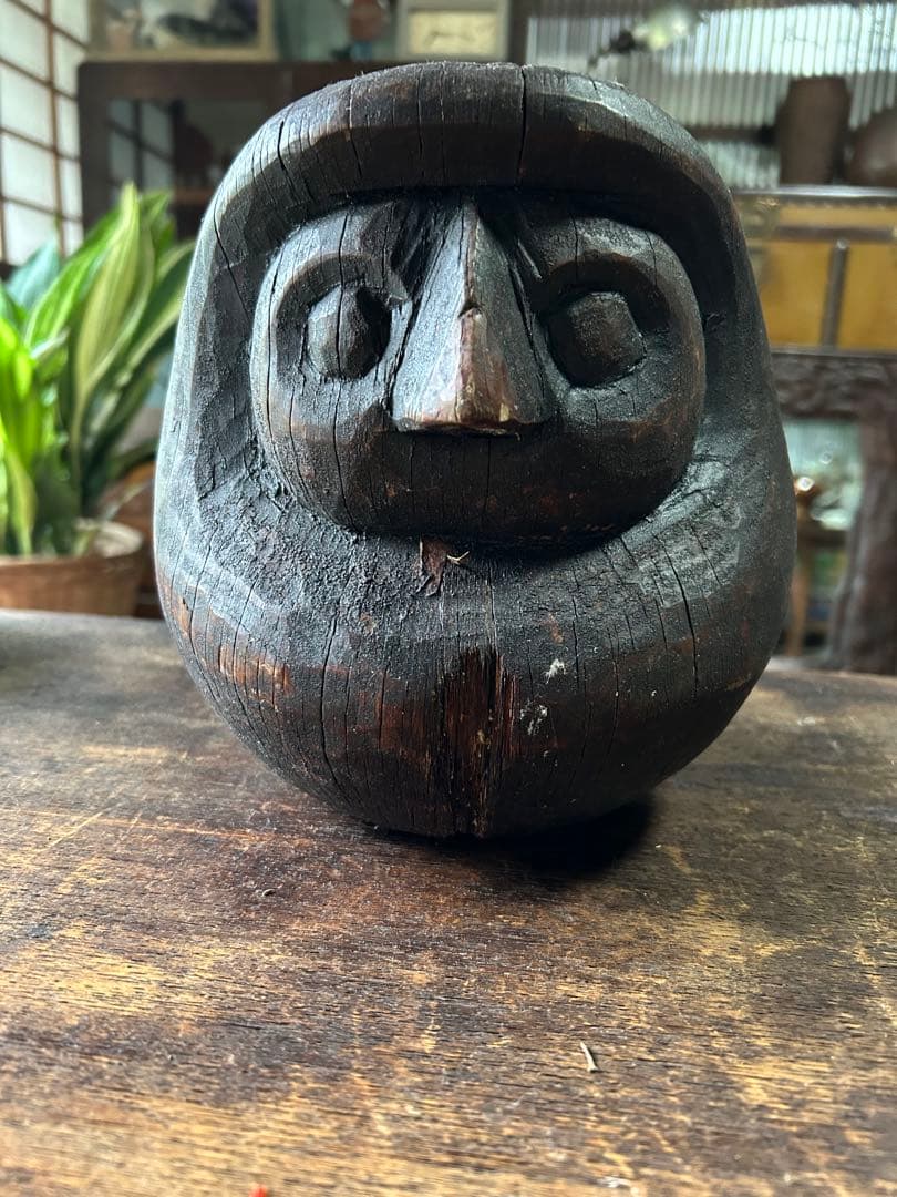 大正時代　希少な相州ダルマ木製20センチ 1920年代　張り子型 木製