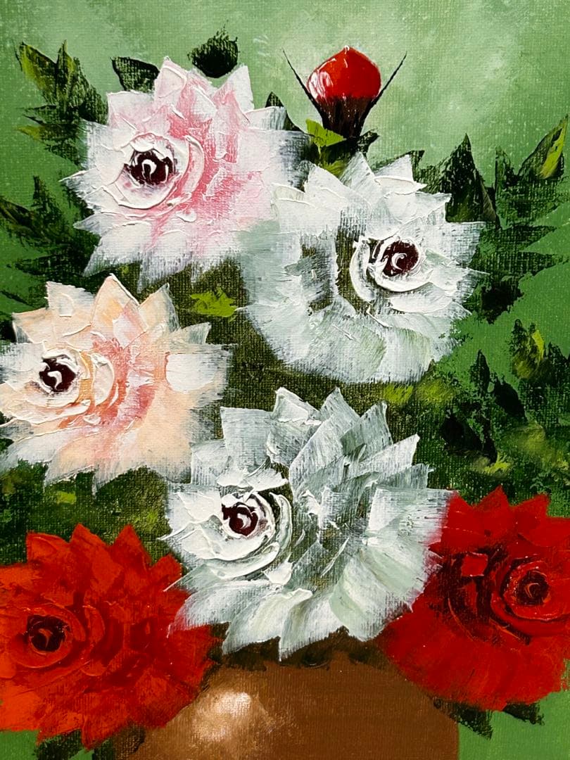 バラ　油彩画　渡辺政巳　送料込み1029