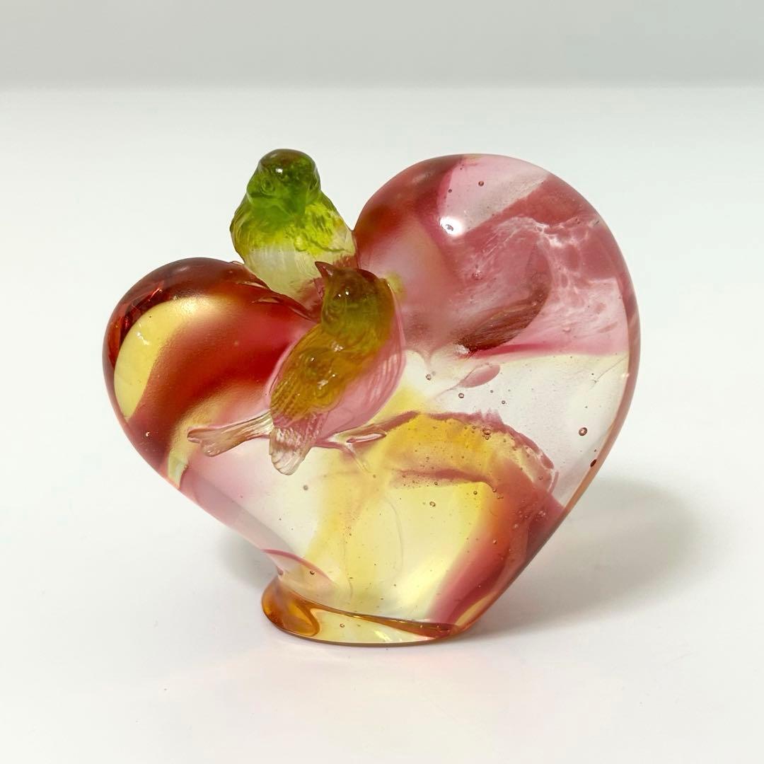 琉璃工房 LIULI カササギ ハート型 ガラス工芸 置物 オブジェ 恋愛運