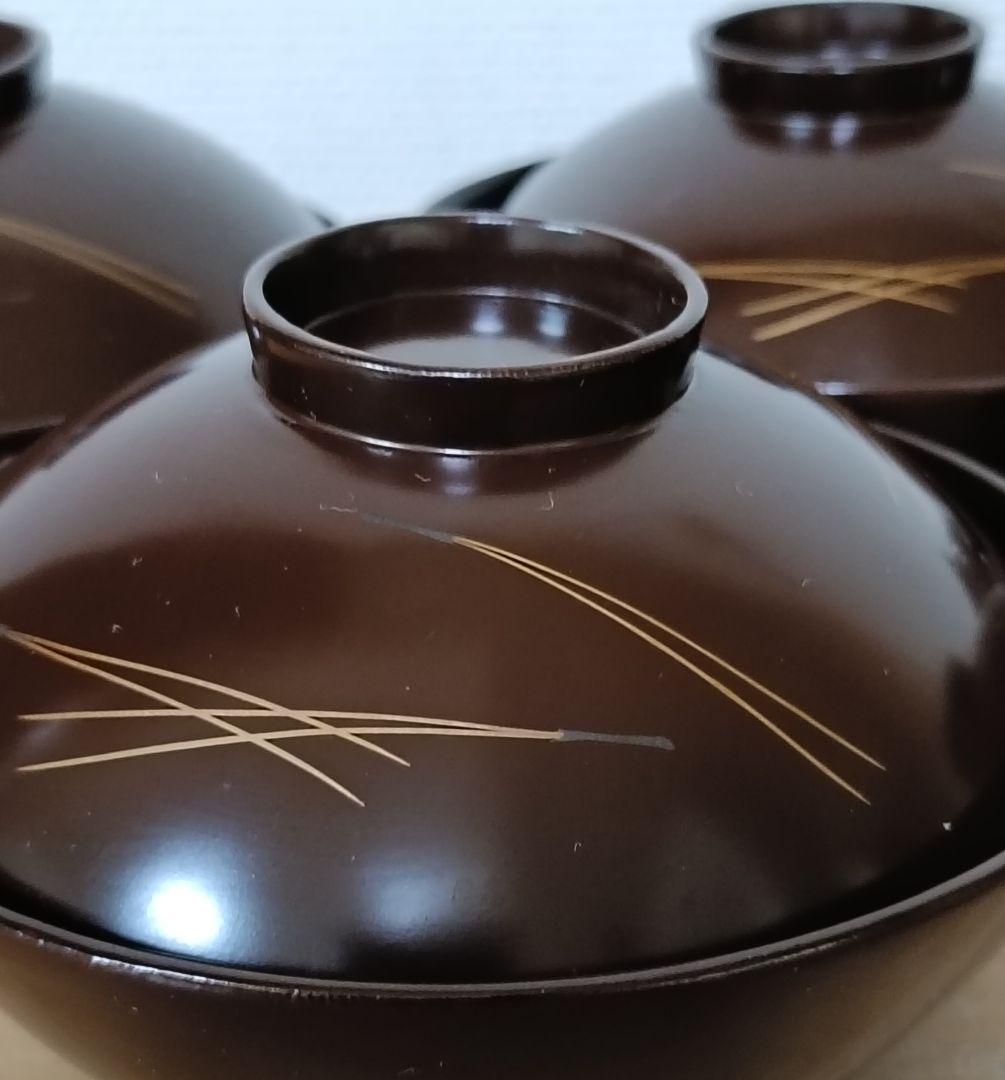金彩銀杏に胡桃漆椀　5客揃い　汁椀