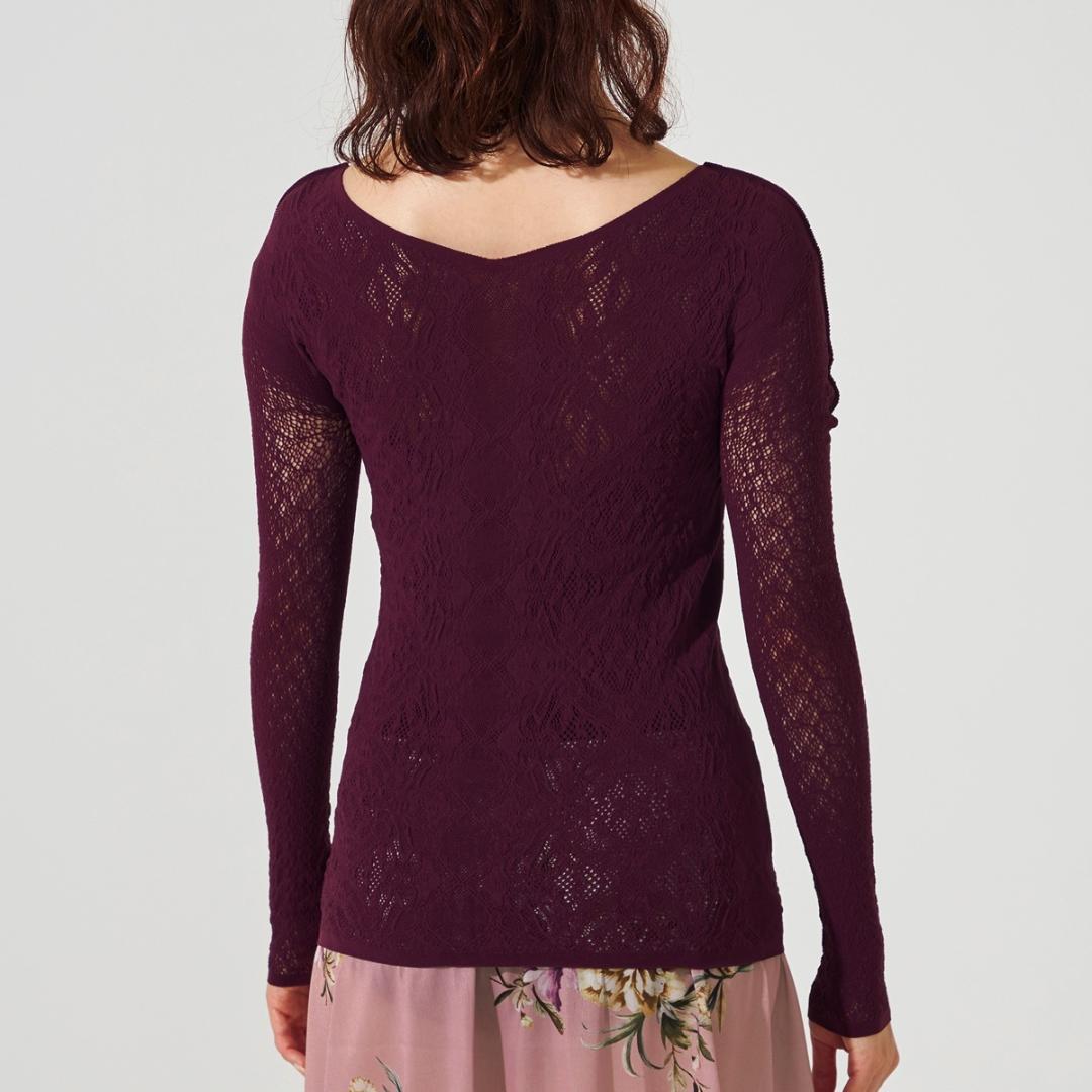 【新品】シアー2wayクルーネックニットトップ ノーソーイングニット Mプラム