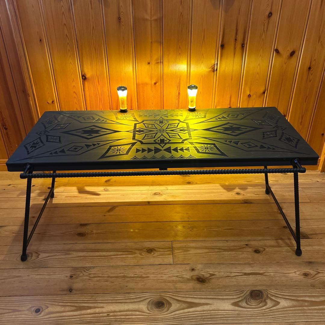 No.547 アイアンローテーブル オルテガテーブル　ネイティブ柄