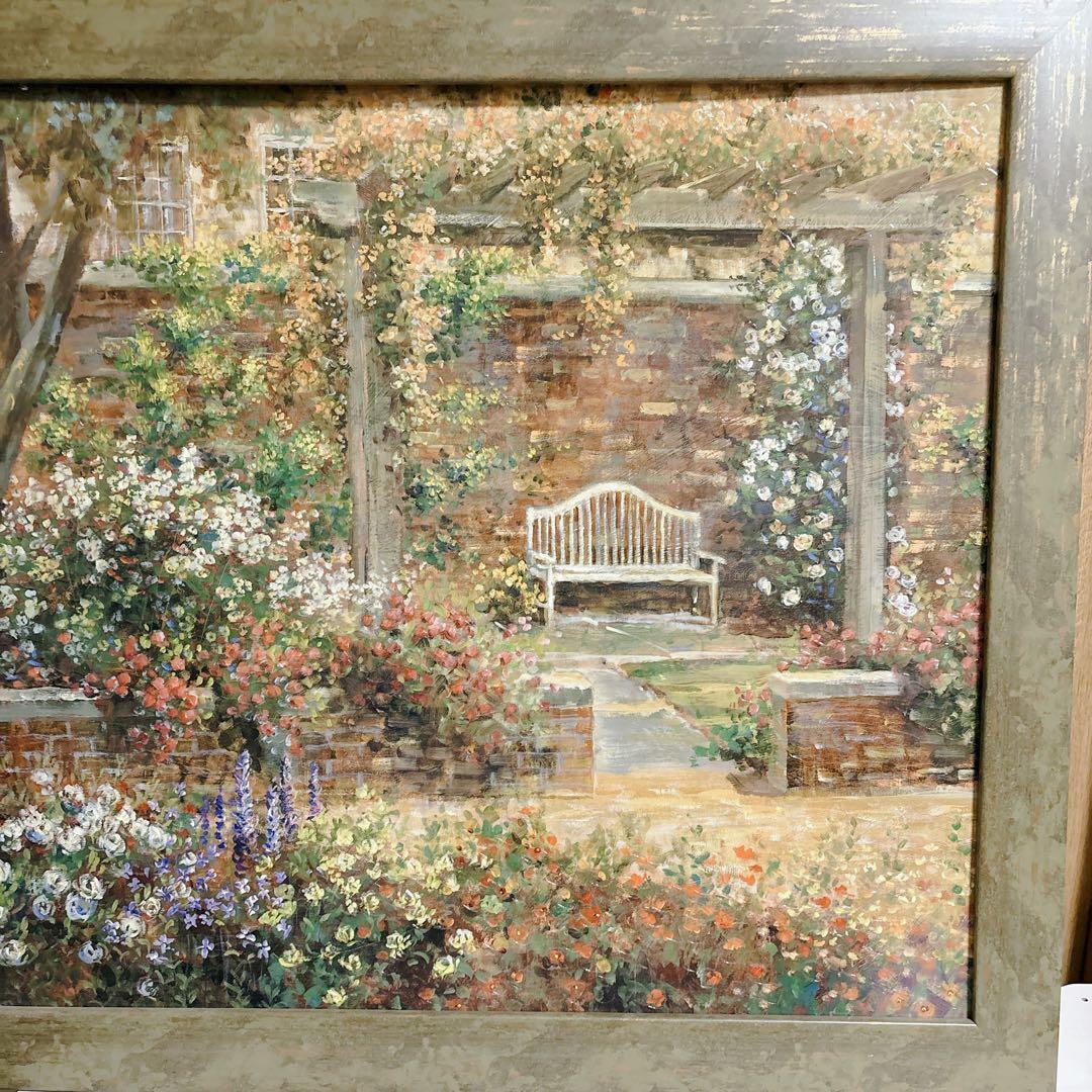 【美品】ロンゴ『パティオガーデン②』風景画 額装 大型 縦76×横91