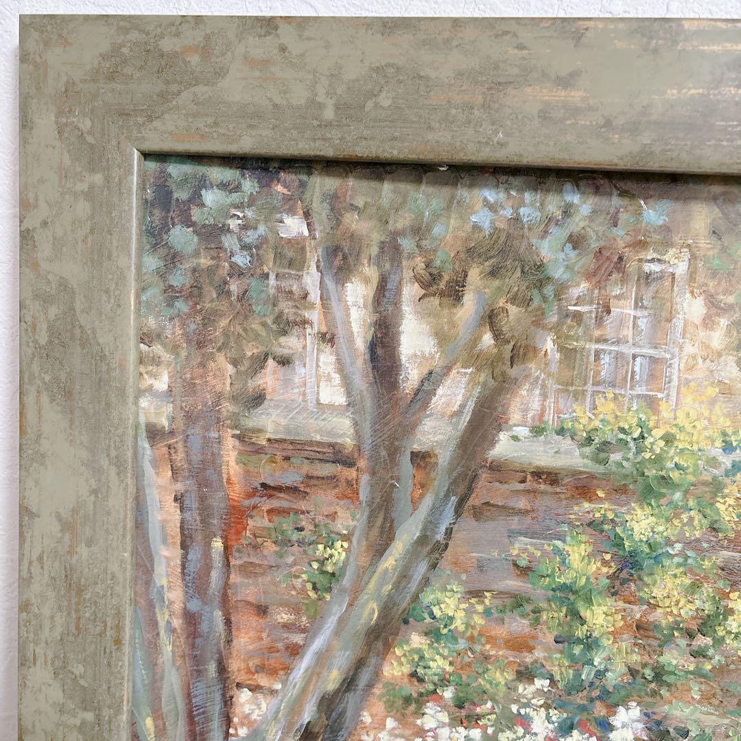 【美品】ロンゴ『パティオガーデン②』風景画 額装 大型 縦76×横91