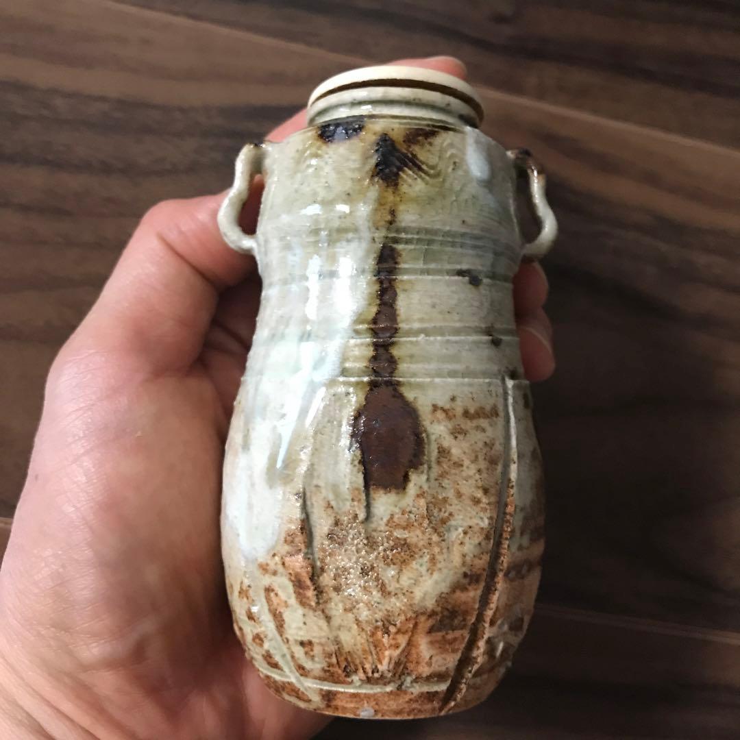 美濃伊賀耳付茶入 加藤弥右衛門 仕服 共箱付き