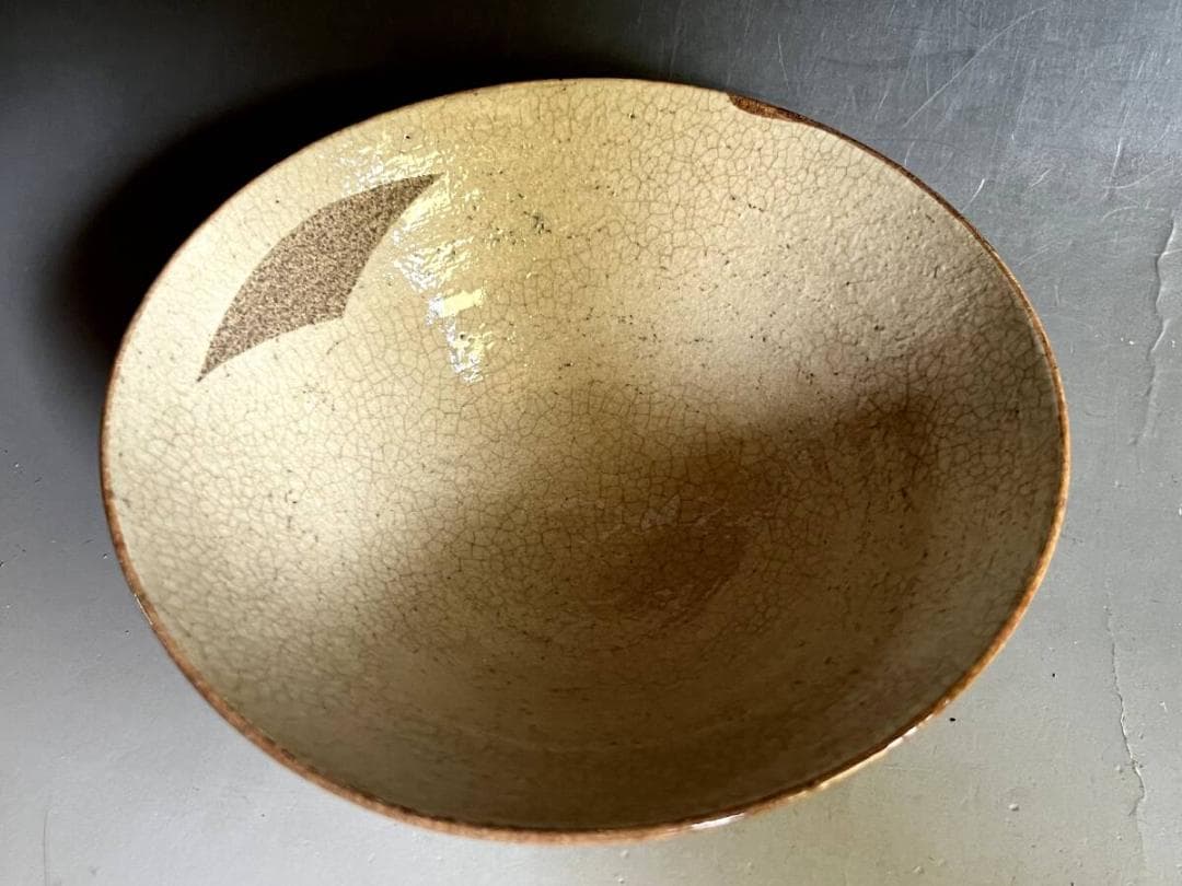 茶碗■唐津 松本鎧山造 平茶碗 粉引 白釉 夏茶碗 抹茶碗 時代物 骨董品■