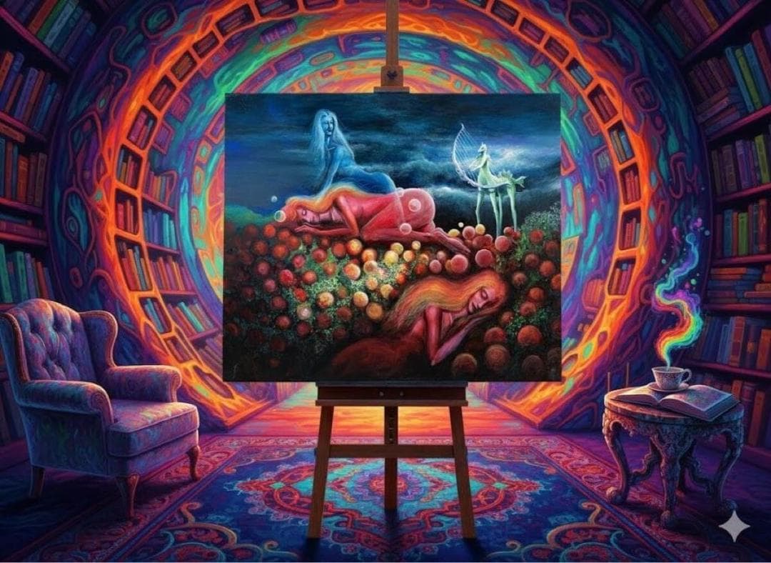 【真作保証】幻想的シュルレアリスム 油彩画「異世界の夢」F10相当 豪華一点物