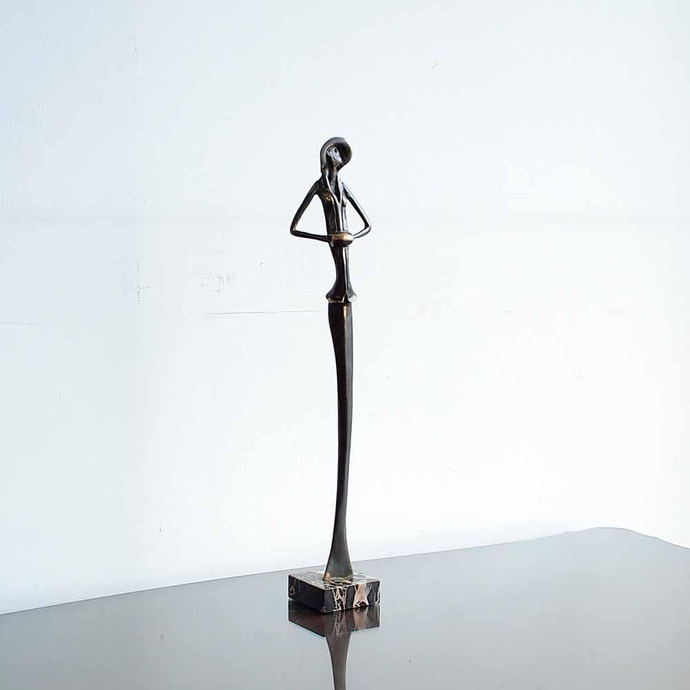 ブロンズ像 ミッドセンチュリー フォークアート オブジェ 大理石 ZR24127