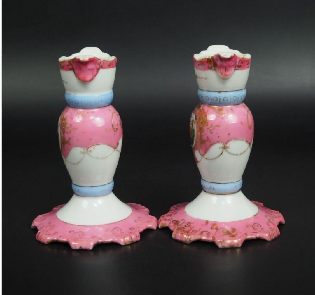 送料無料　時代物　CHUBU CHINA(中部陶器) 輸出向け燭台一対