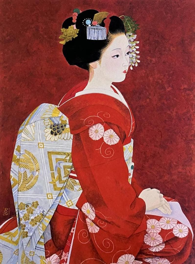 加藤晨明、【舞妓】、希少な額装用画集より、新品額装付、状態良好