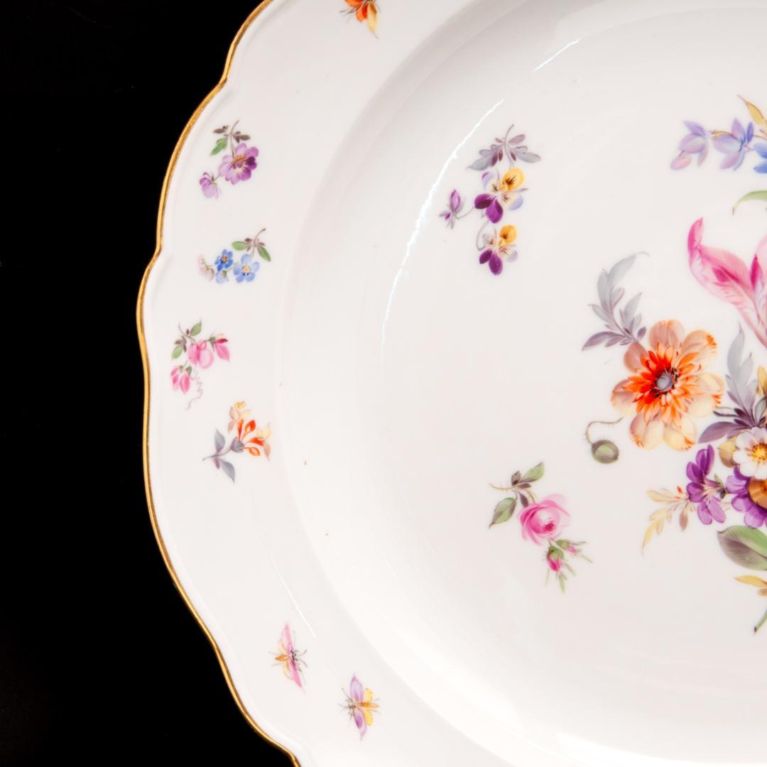 古マイセン 金彩 花のブーケと虫の絵付け 19C末 大皿 直径 34cm