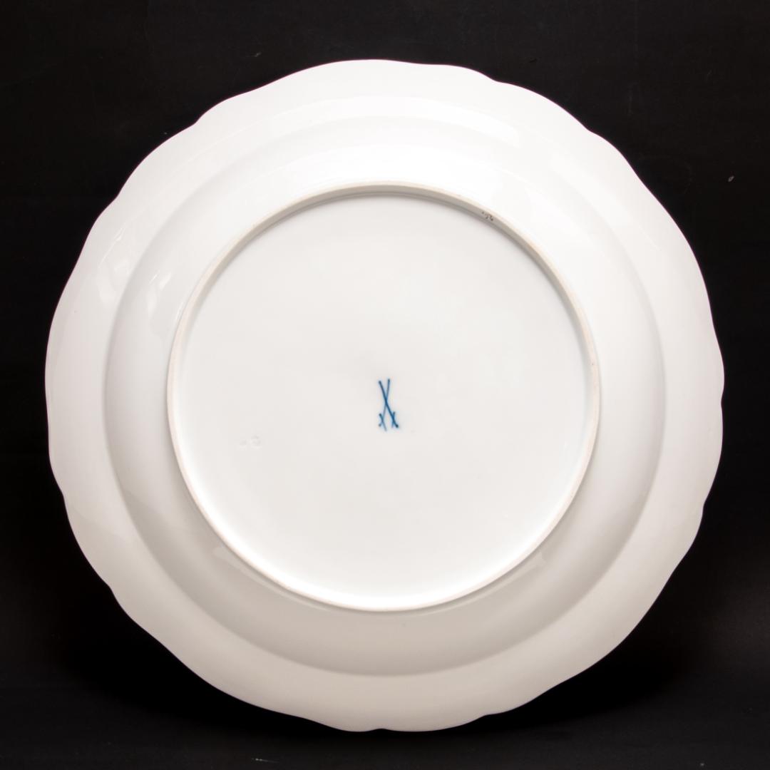 古マイセン 金彩 花のブーケと虫の絵付け 19C末 大皿 直径 34cm