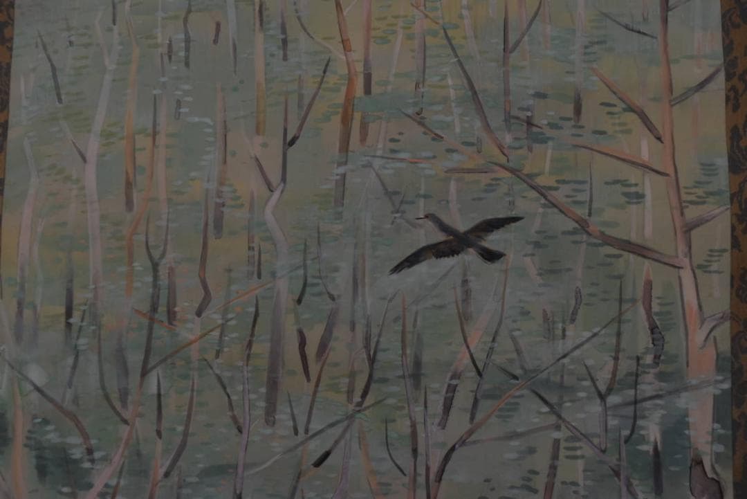 【真作】野村松韵/新樹/新緑小禽図/掛軸/名家伝来/Z-897