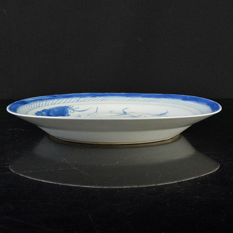 中国　青花　山水文盤　皿　直径約24.5cm　皿立付　V　R6420B