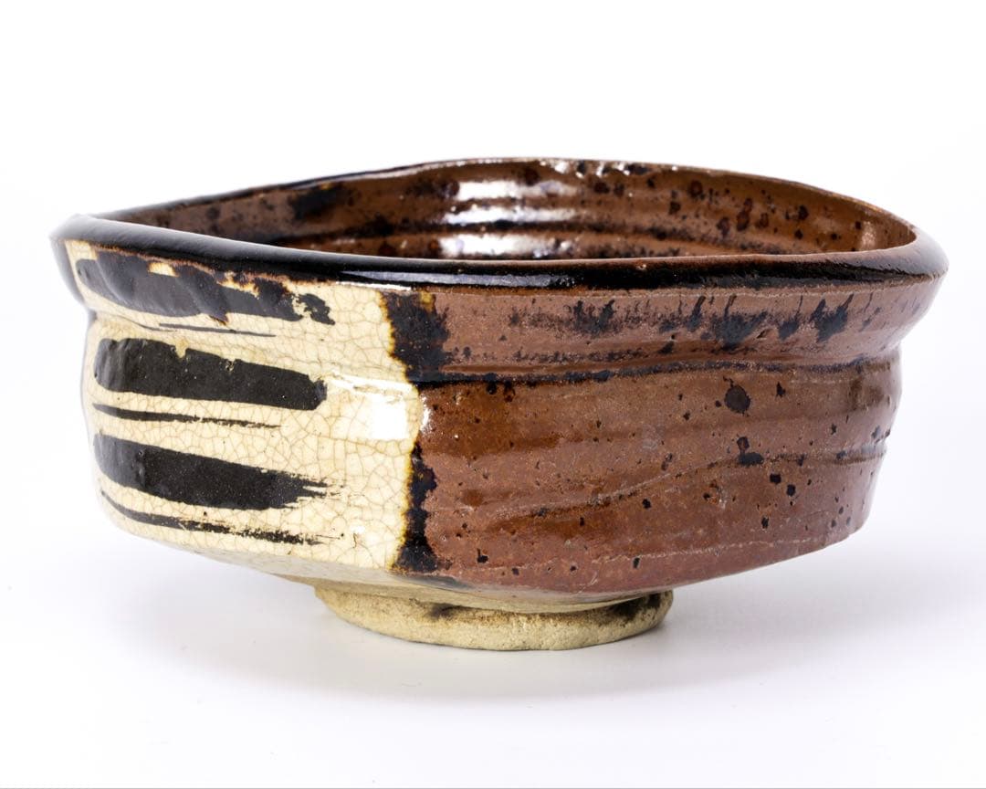 古織部 干柿紋沓形茶碗 木箱付 茶道具 抹茶碗 美濃焼 織部焼 骨董品 古美術品