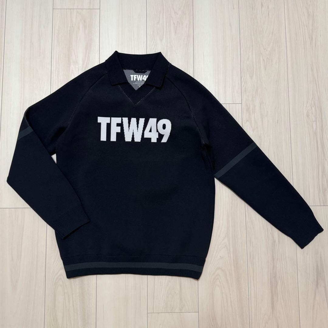 新品 TFW49 ニットポロ 長袖 カットソー 黒 セーター ゴルフ 秋冬