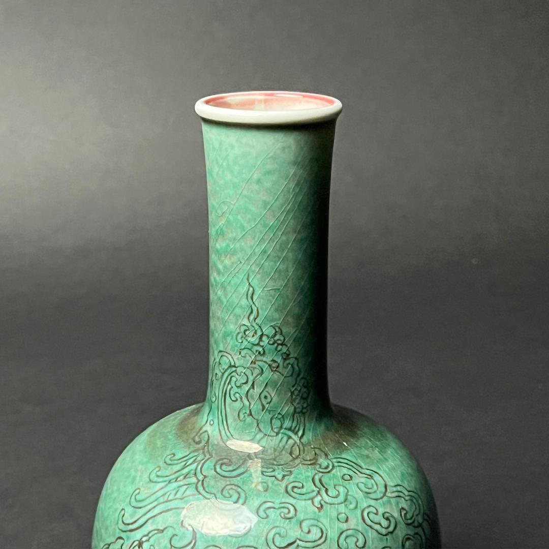 唐物 辰砂 豆紅揺鈴尊 大清康煕年製 款 中国美術古玩 コレクター蒐集 SN72