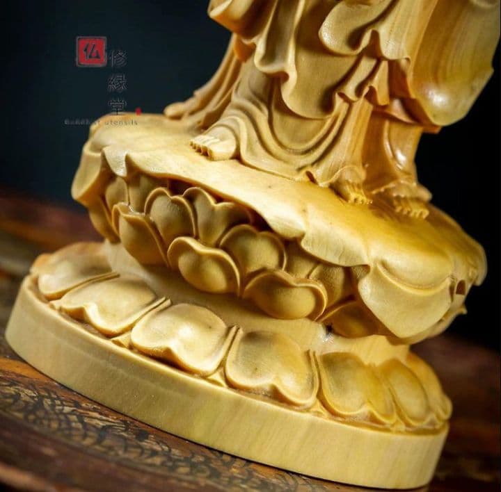 【修縁堂】木彫り 仏像 阿弥陀三尊 観音菩薩 阿弥陀如来 勢至菩薩立像 一刀彫