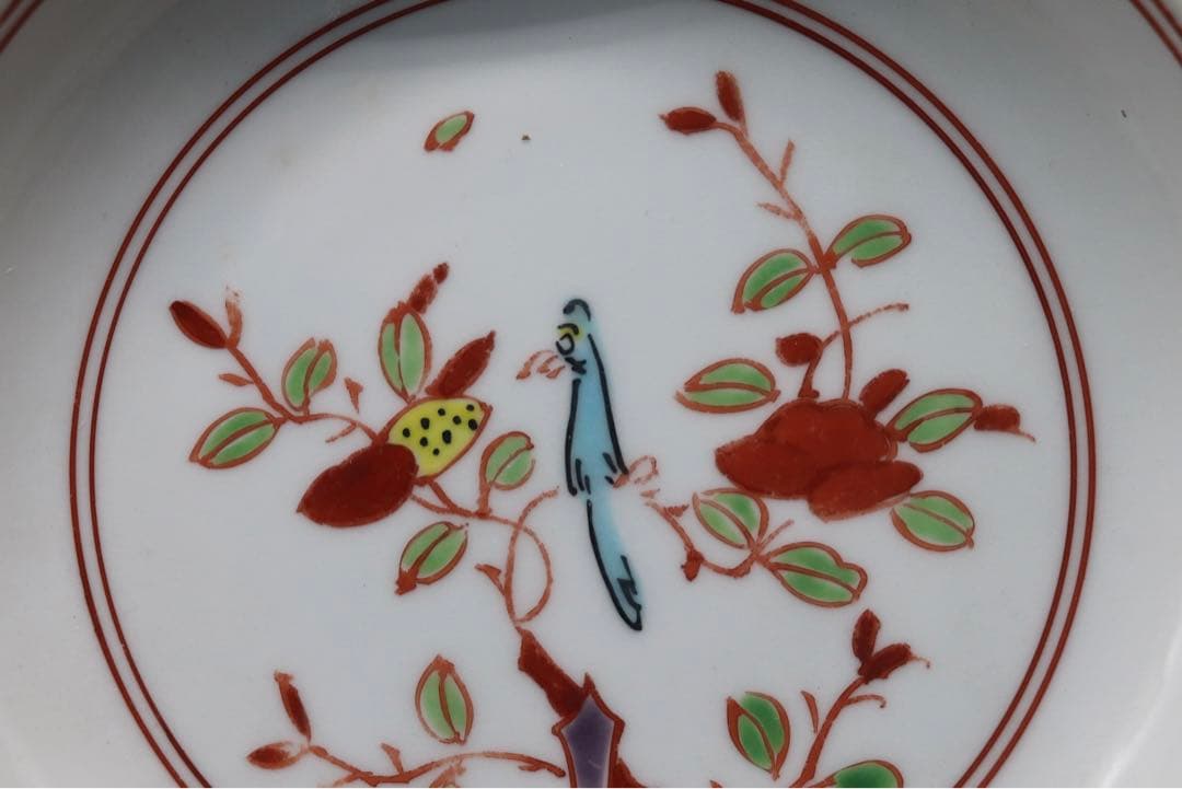 中国　紅緑彩　花鳥紋小皿2点　正徳年製銘　送料込み1023