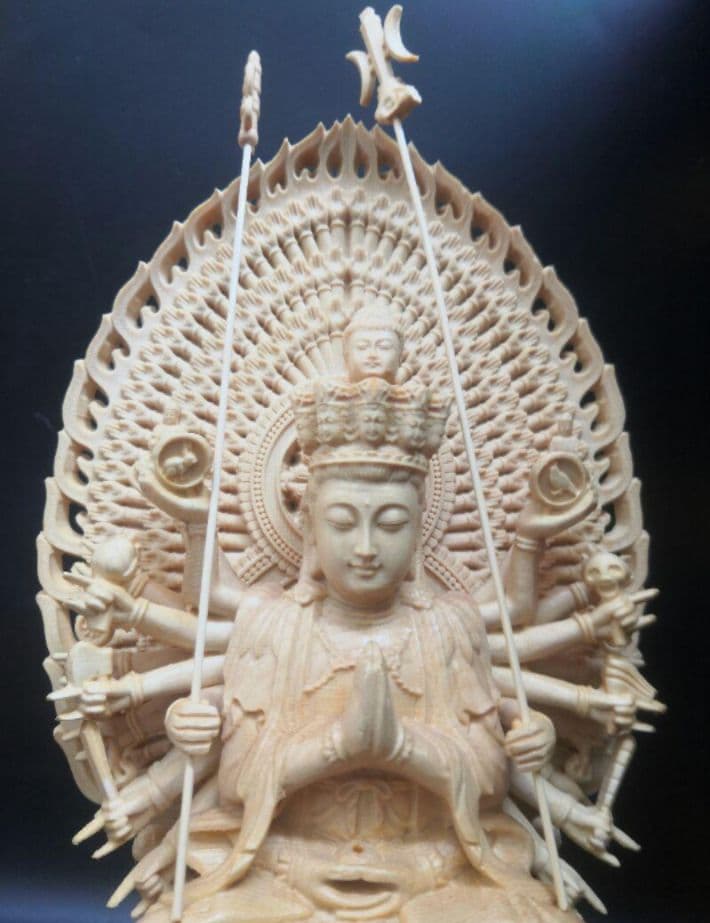 仏像 八大守護神【千手観音】干支ネズミ守護神 観音像 千手観音菩薩 木彫