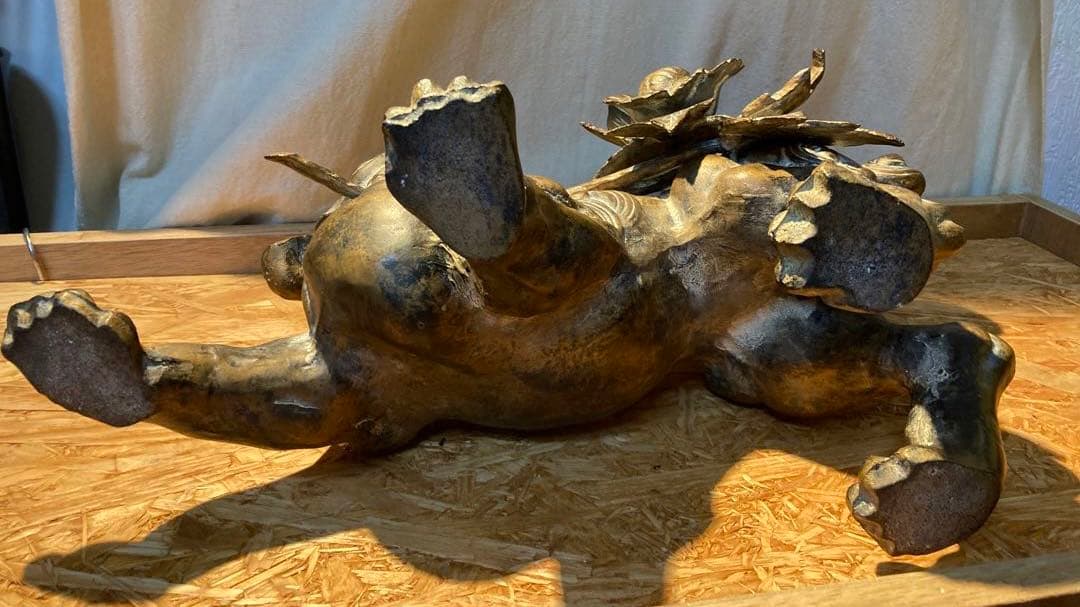 唐獅子 牡丹 置物 金属製