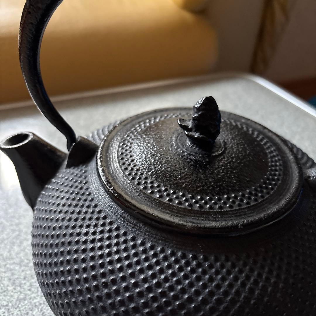 黒い点状模様の大きな鉄瓶、鉄器 18×20×20cm