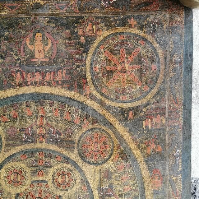 【五仏曼荼羅】　アンティーク　大　ハイクオリティ　：　タンカ　仏画（額縁なし）