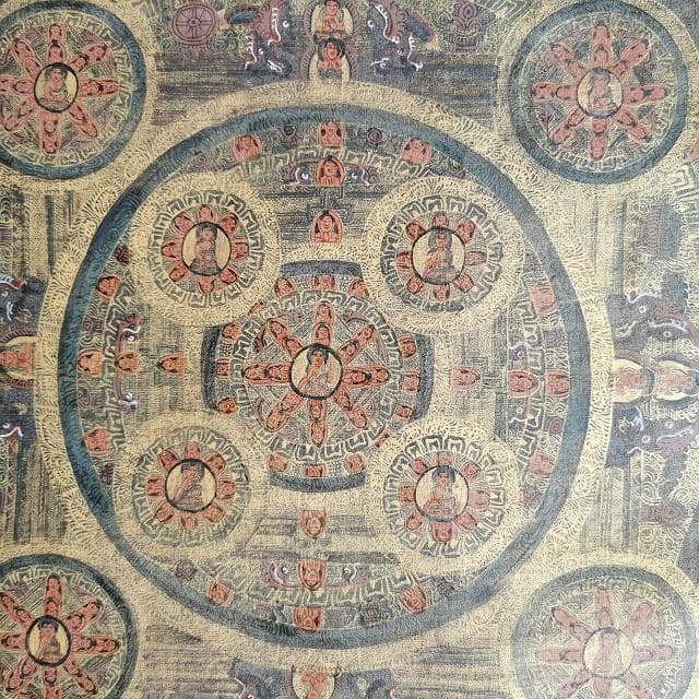 【五仏曼荼羅】　アンティーク　大　ハイクオリティ　：　タンカ　仏画（額縁なし）