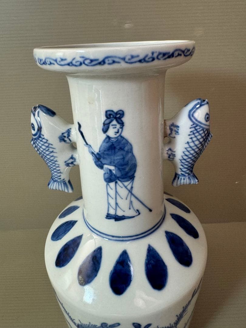 2785 染付高砂　九谷美陶園　花瓶　時代物