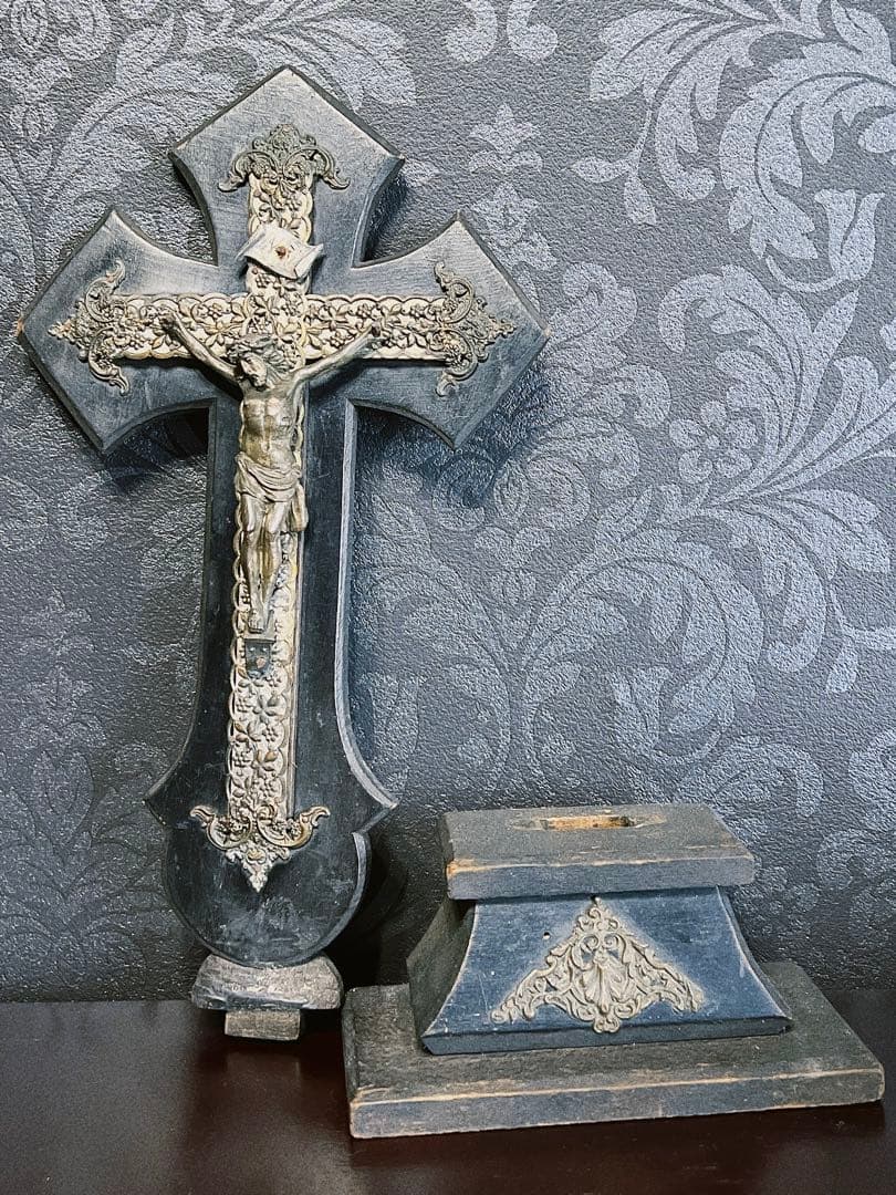 フランス製アンティーク　ナポレオン三世　イエスキリスト　磔刑　十字架　クロス