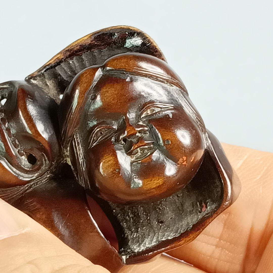 柘植彫 根付 能面尽くし 「おかめ 鬼 猩々 他六面 」 江戸時代