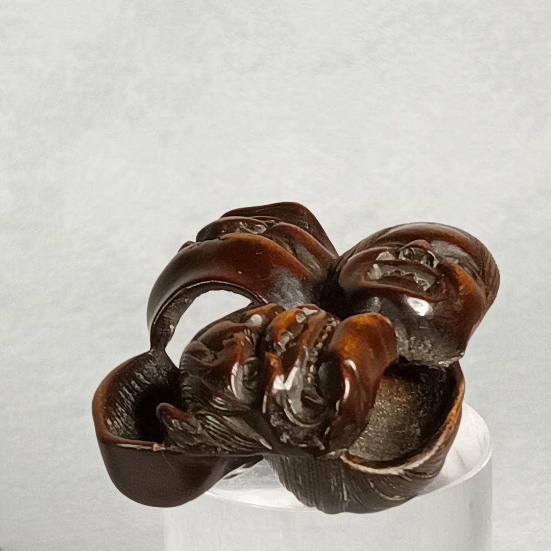 柘植彫 根付 能面尽くし 「おかめ 鬼 猩々 他六面 」 江戸時代