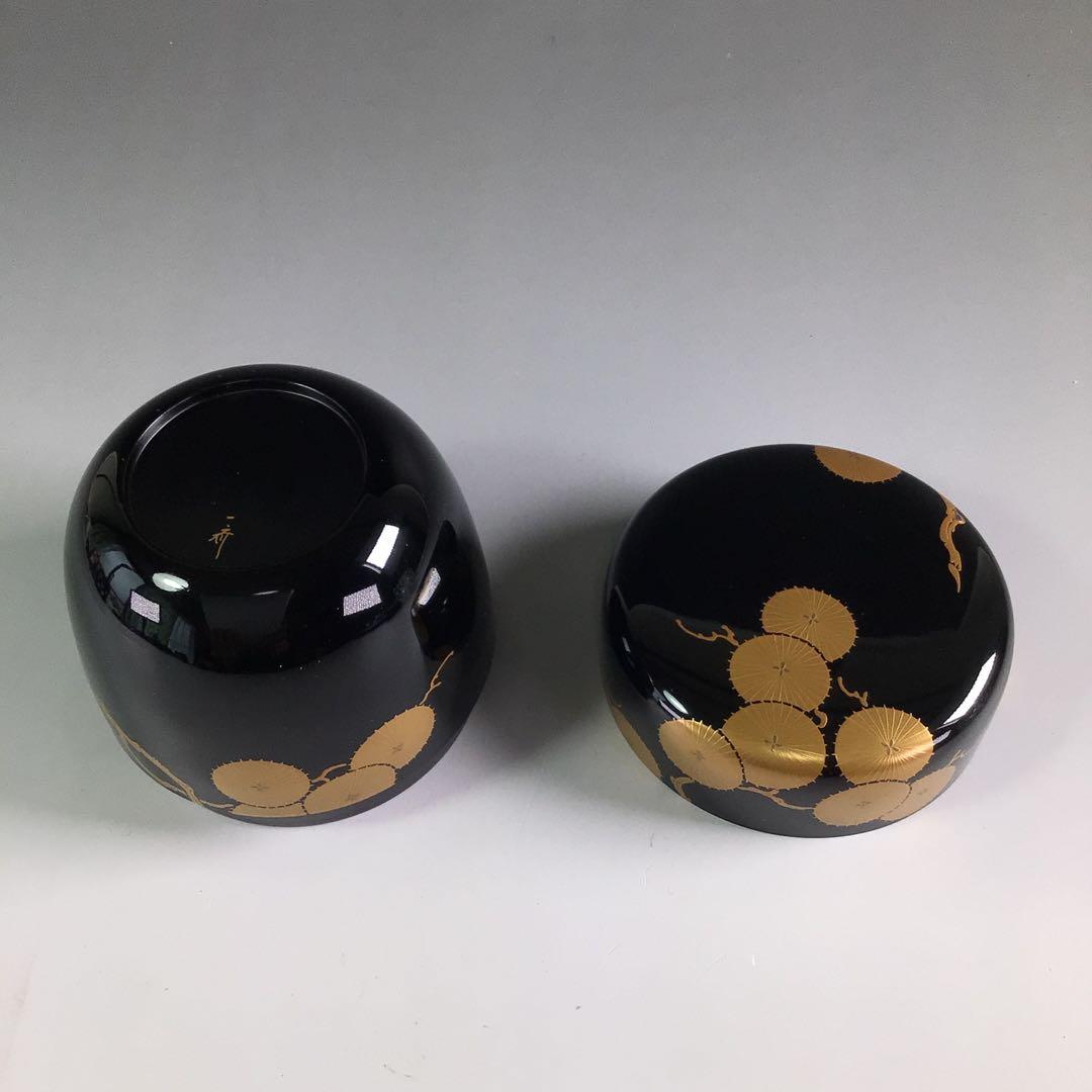 Ｒ３２８　棗　『蒔絵師　西條一斎作』『唐松蒔絵』『大棗』　共箱　茶道具