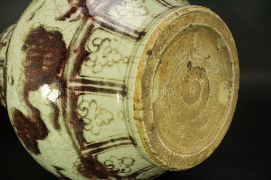 中国美術 釉裏紅 龍紋 瓢形 瓶 高43cm(LC597)