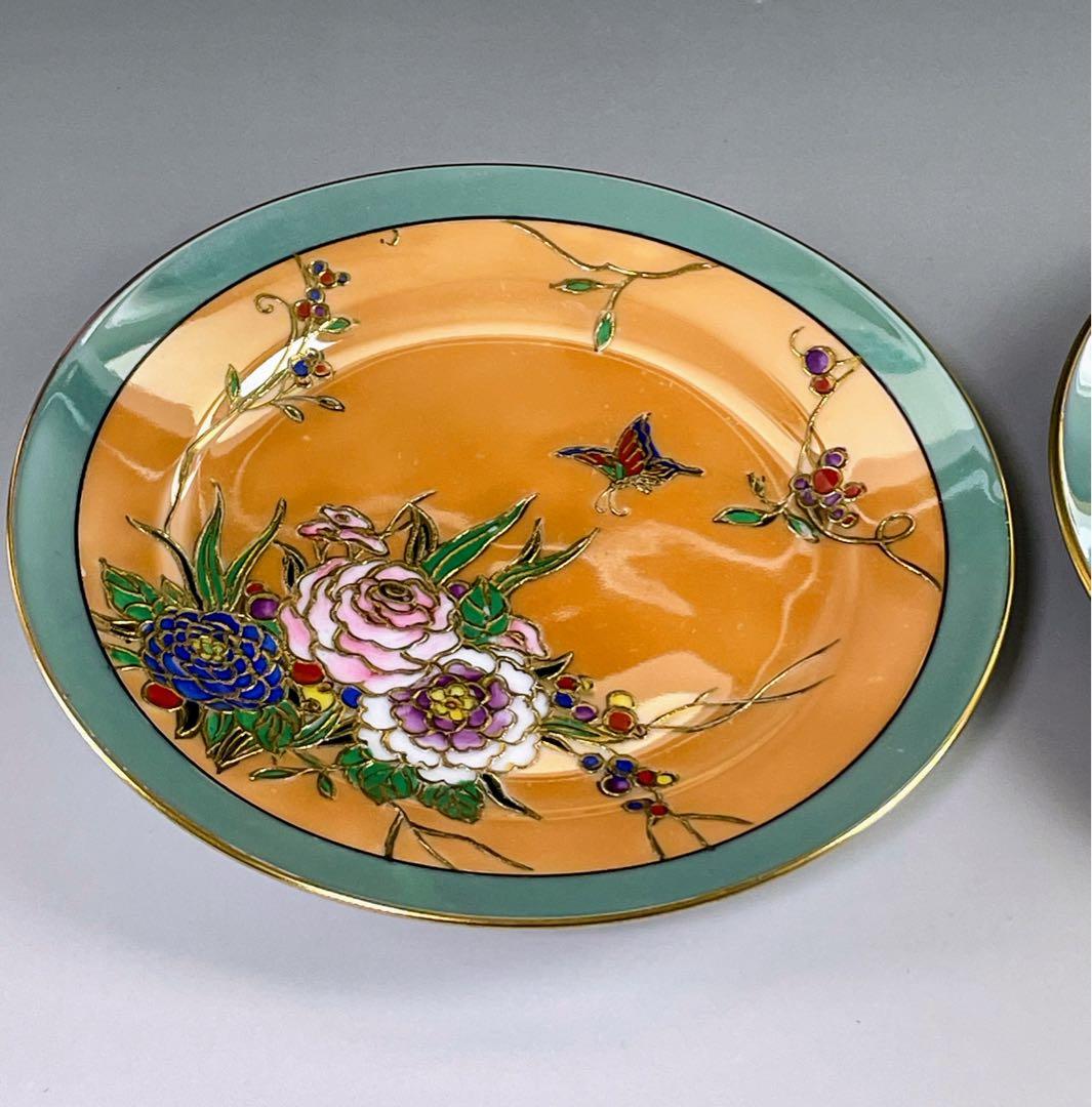 オールドノリタケ ラスター彩 ２枚セット 蝶 バラ 縁金盛り 小皿 プレート