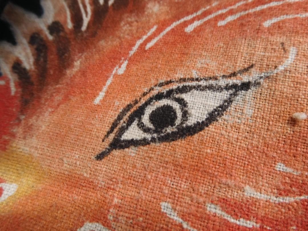 木綿・明治期・筒描4巾・鳳凰のつがい・アンティーク筒描き