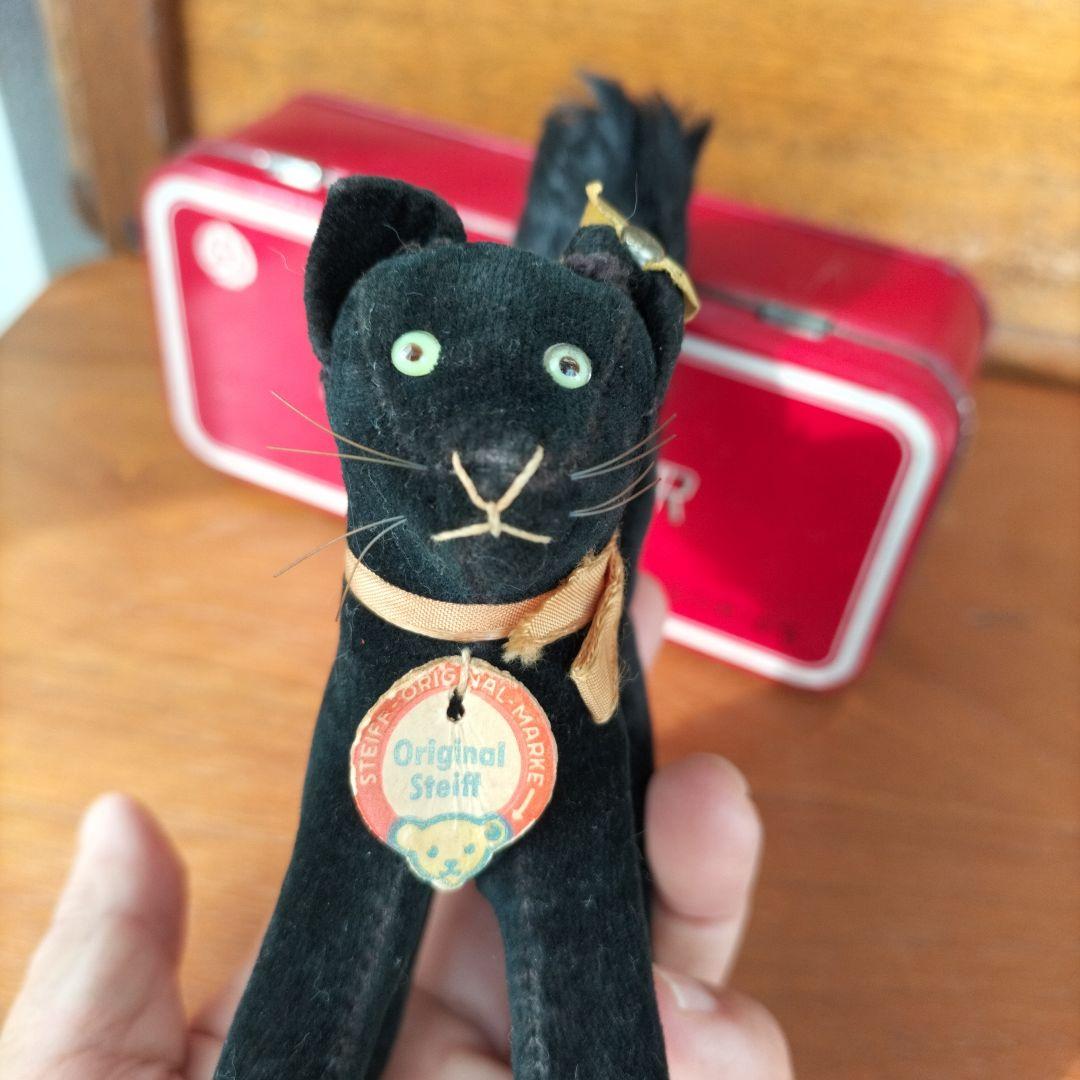 ビンテージ　シュタイフ　トム　キャット 黒猫　別珍製　高さ10cm ①