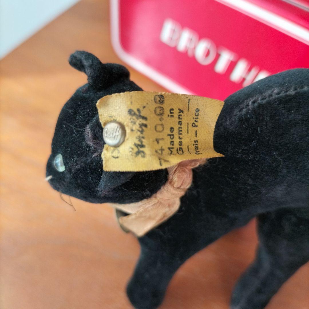 ビンテージ　シュタイフ　トム　キャット 黒猫　別珍製　高さ10cm ①