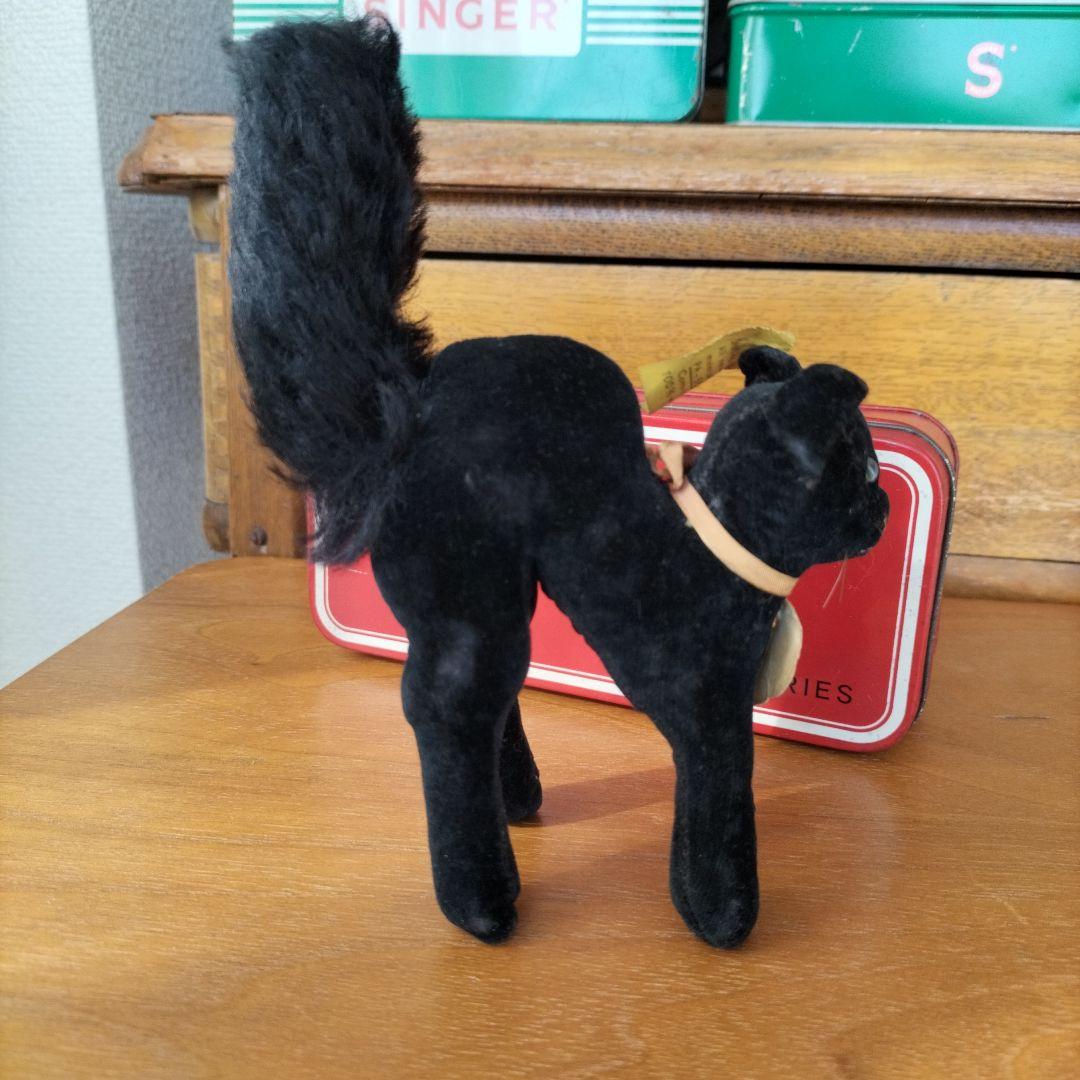 ビンテージ　シュタイフ　トム　キャット 黒猫　別珍製　高さ10cm ①