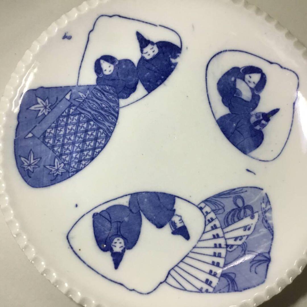 図変わり印判皿●イゲ皿●古伊万里 雛人形 蛤 貝合わせ 六歌仙