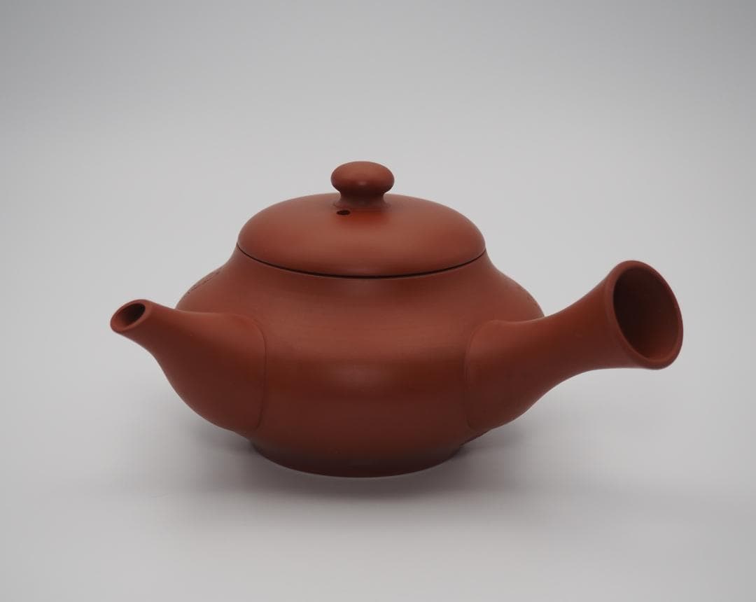 人間国宝 三代山田常山作 常滑焼 朱泥茶注 漢詩彫 共箱