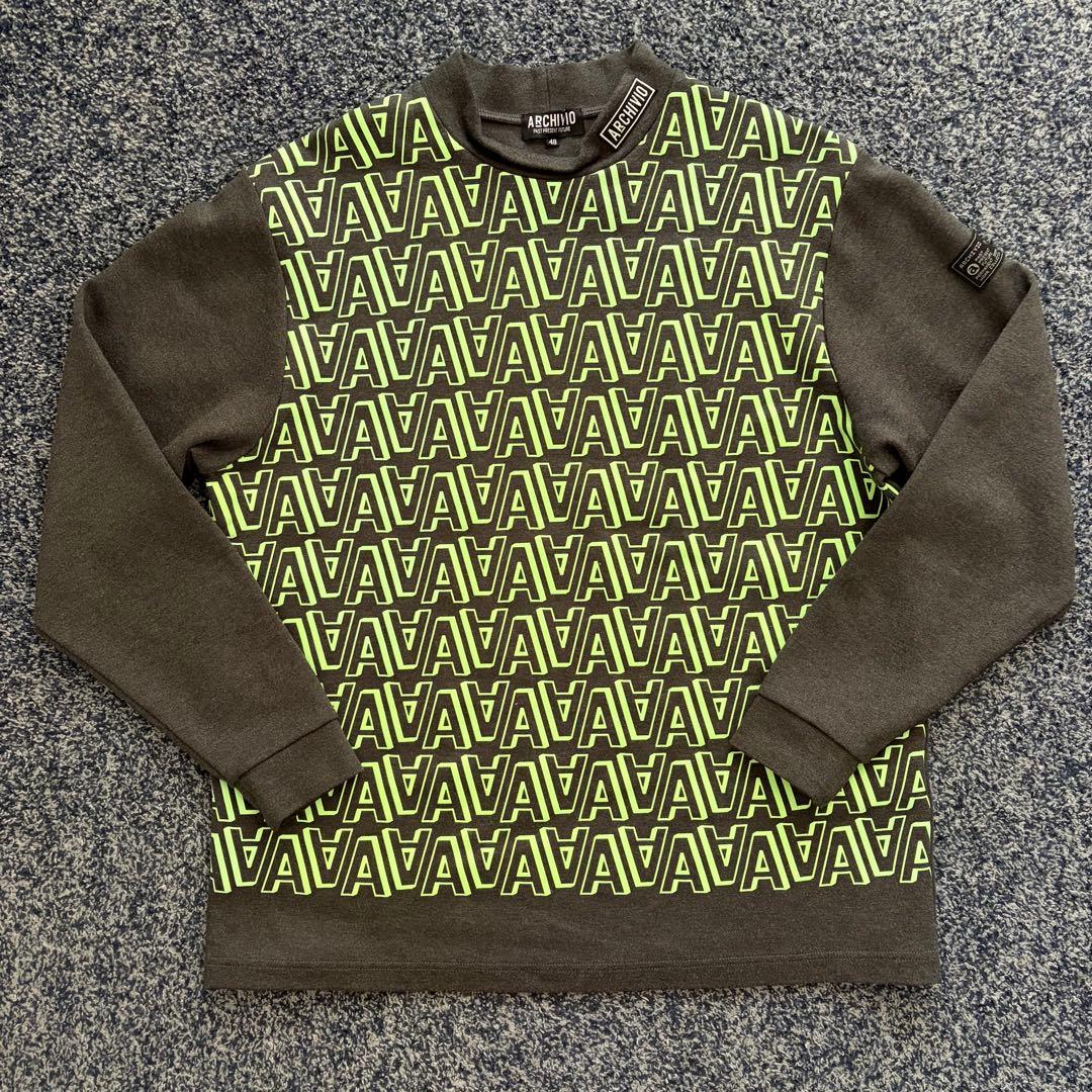 アルチビオ　総柄　モックネック　ハイネック　ゴルフウェア　グレー×グリーン　48