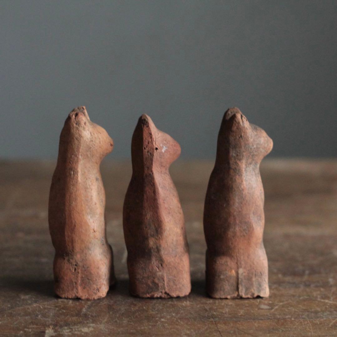 今戸焼 鉄砲狐 3体セット No.2 古美術 古道具 アンティーク オブジェ