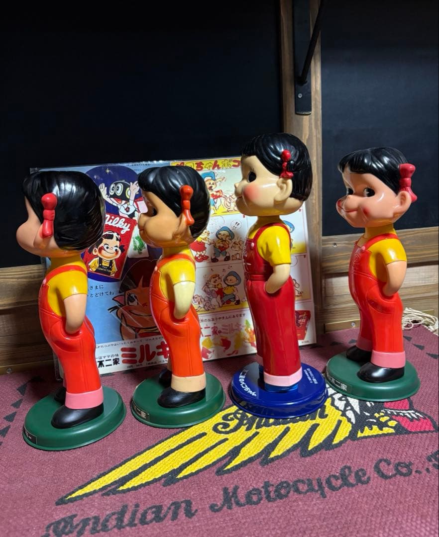 ★非売品★不二家★ペコちゃん★人形★5体★首ふり★赤ヘッダー★企業広告1枚★