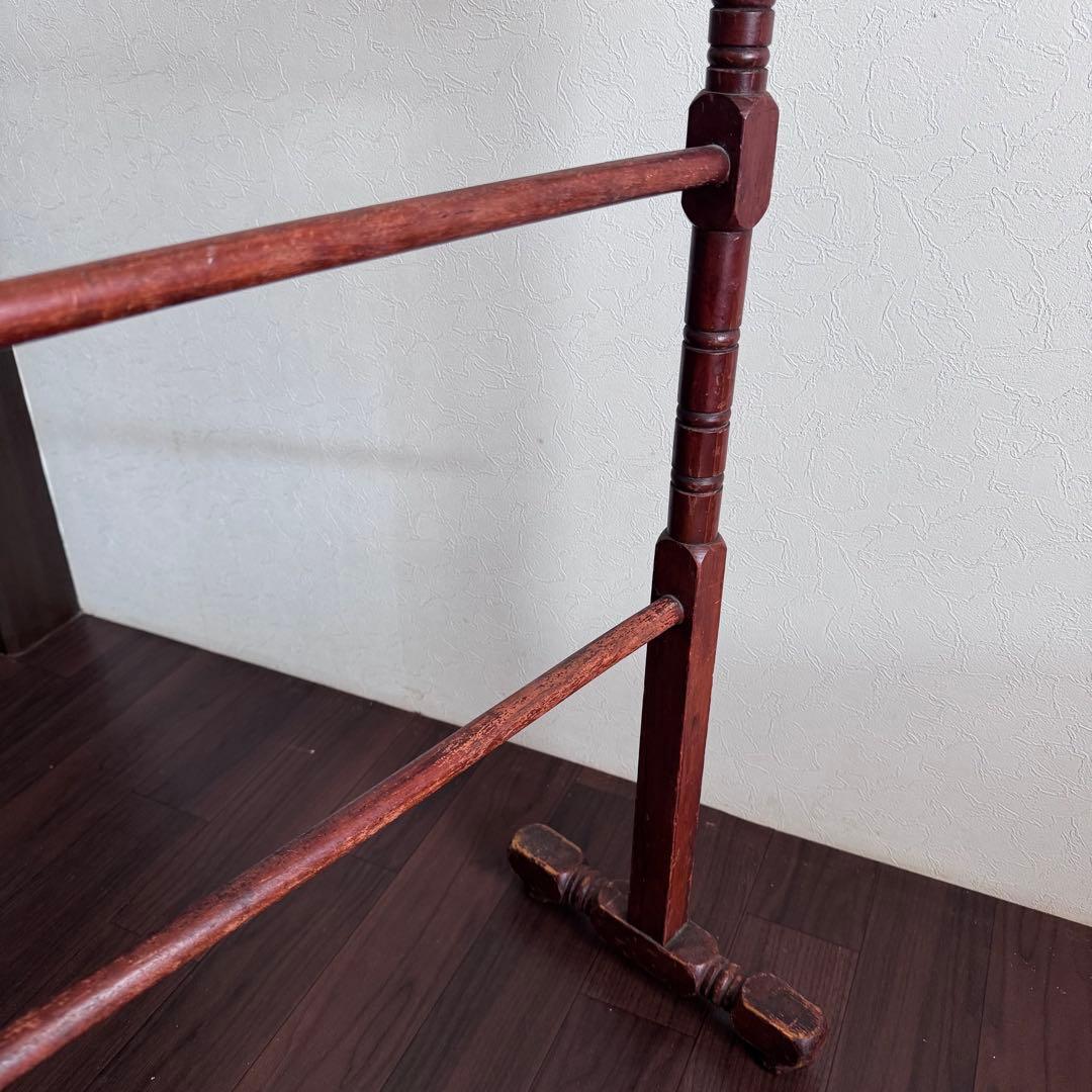 アンティーク 木製 タオルハンガー リネンラック ヴィンテージ 古家具 ブラウン