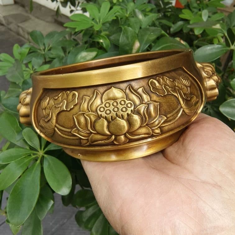 銅器 獅子頭蓮華炉 仏具 焼香炉 奉納香炉 線香炉 工芸品 置物