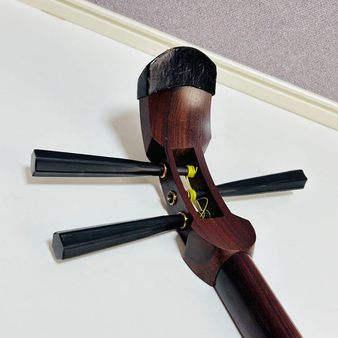 【高級 美品】三味線 中棹 紅木 プロ仕様 正寸 天然皮