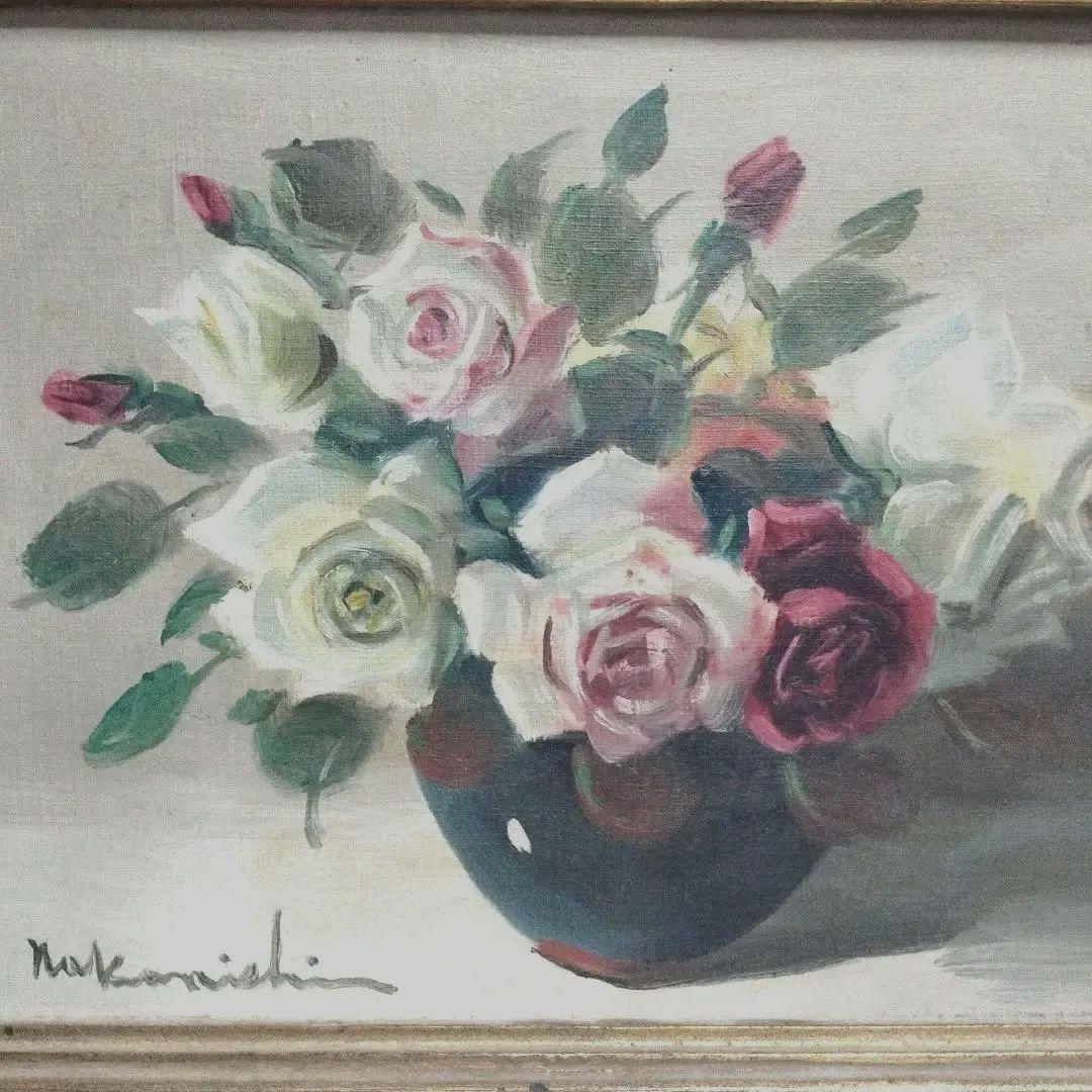 中西利雄　薔薇　油絵