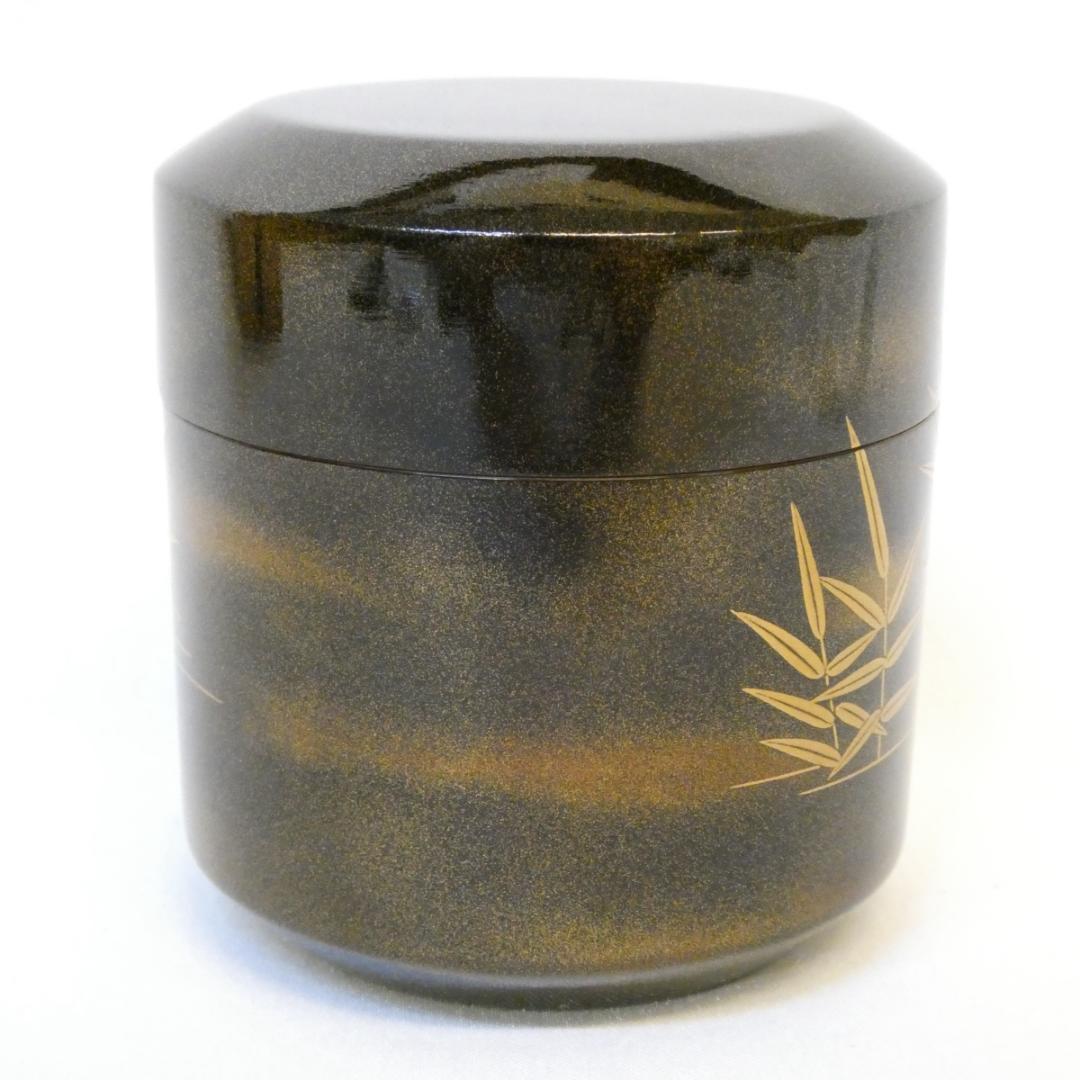 新品時35万 二代 前端春斎作 内梨地 雪吹 螺鈿 芦に鷺蒔絵 棗 茶器 茶道具